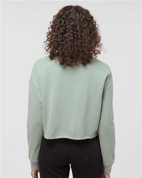 Sage - Independent Trading Co. AFX24CRP Sweatshirt with Custom Logo Independent Trading Co. Women's Lightweight Crop Crewneck Sweatshirt in Sage, back view on model