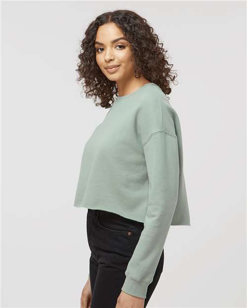 Sage - Independent Trading Co. AFX24CRP Sweatshirt with Custom Logo Independent Trading Co. Women's Lightweight Crop Crewneck Sweatshirt in Sage, side view on model