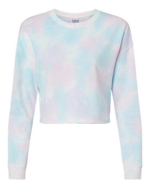 Tie Dye Cotton Candy - Women's Lightweight Crop Crewneck Sweatshirt Independent Trading Co. Women's Lightweight Crop Crewneck Sweatshirt in Tie Dye Cotton Candy, front view