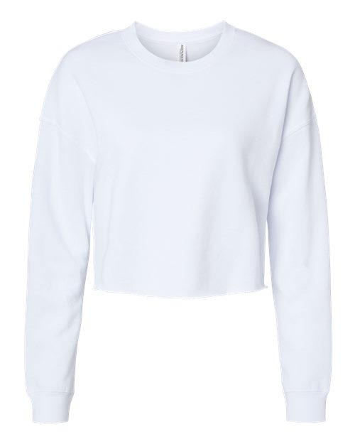 White - Women's Lightweight Crop Crewneck Sweatshirt Independent Trading Co. Women's Lightweight Crop Crewneck Sweatshirt in White, front view