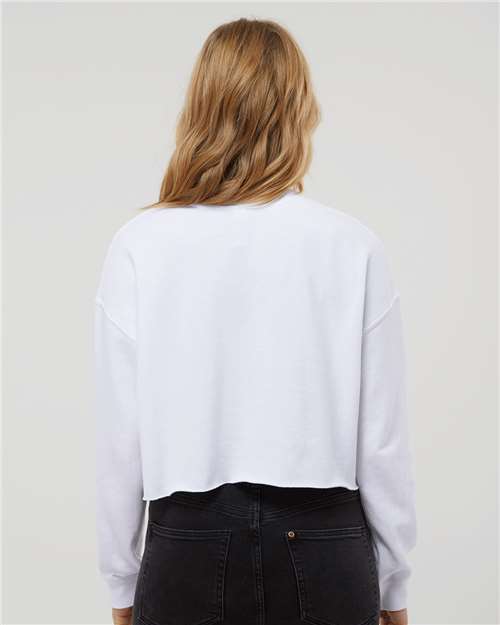 White - Independent Trading Co. AFX24CRP Sweatshirt with Custom Logo Independent Trading Co. Women's Lightweight Crop Crewneck Sweatshirt in White, back view on model