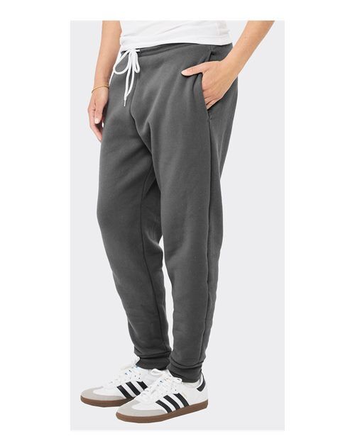 Asphalt - BELLA + CANVAS 3727 Joggers with Custom Logo Decoration BELLA + CANVAS Unisex Sponge Fleece Joggers in Asphalt, side view on model