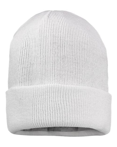 White - 12" Jersey Lined Cuffed Beanie Sportsman 12″ Jersey Lined Cuffed Beanie in White, front view