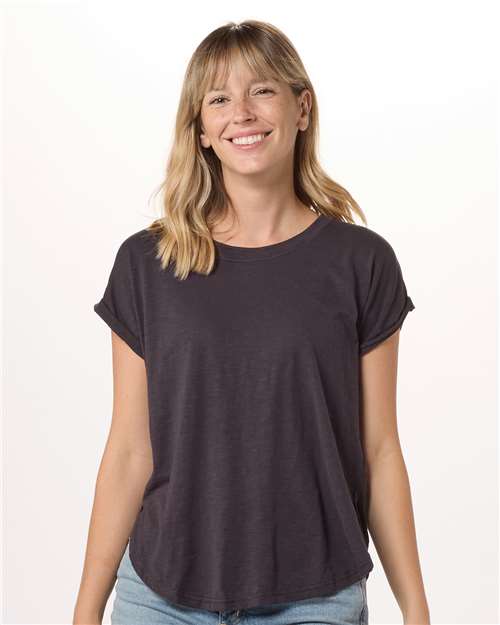 Black - Boxercraft BW2102 T-Shirt with Custom Logo Decoration Boxercraft Women's Sweet T-Shirt in Black, front view on model