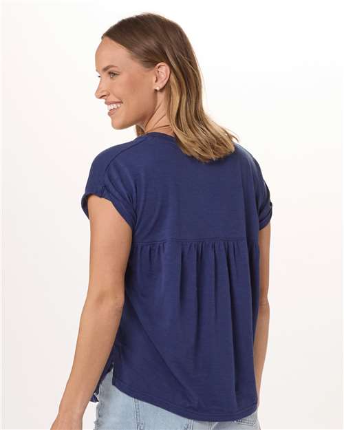 Navy - Boxercraft BW2102 T-Shirt with Custom Logo Decoration Boxercraft Women's Sweet T-Shirt in Navy, back view on model