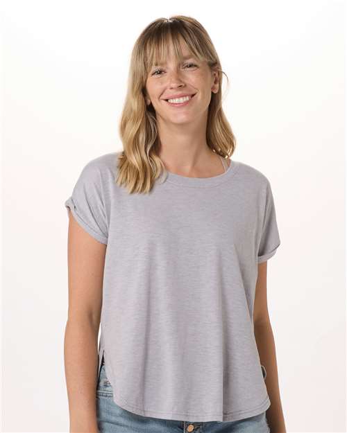 Oxford Heather - Boxercraft BW2102 T-Shirt with Custom Logo Decoration Boxercraft Women's Sweet T-Shirt in Oxford Heather, front view on model