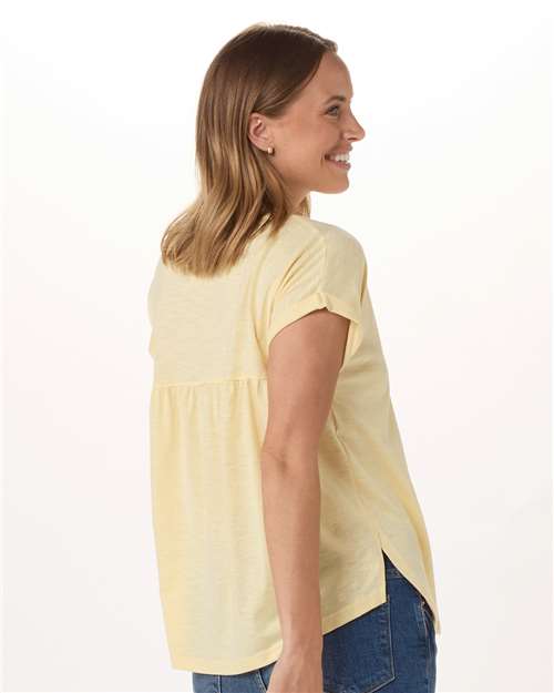 Daffodil - Boxercraft BW2102 T-Shirt with Custom Logo Decoration Boxercraft Women's Sweet T-Shirt in Daffodil, back view on model