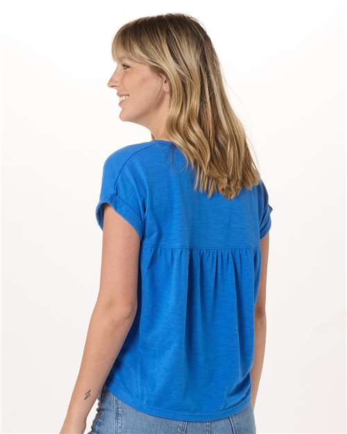 True Royal - Boxercraft BW2102 T-Shirt with Custom Logo Decoration Boxercraft Women's Sweet T-Shirt in True Royal, back view on model