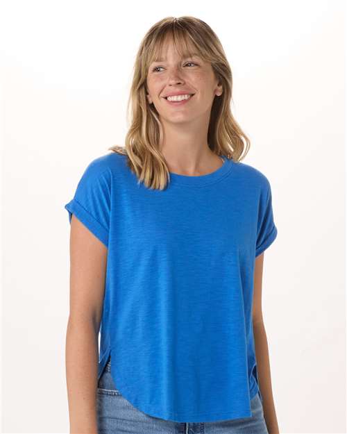 True Royal - Boxercraft BW2102 T-Shirt with Custom Logo Decoration Boxercraft Women's Sweet T-Shirt in True Royal, front view on model