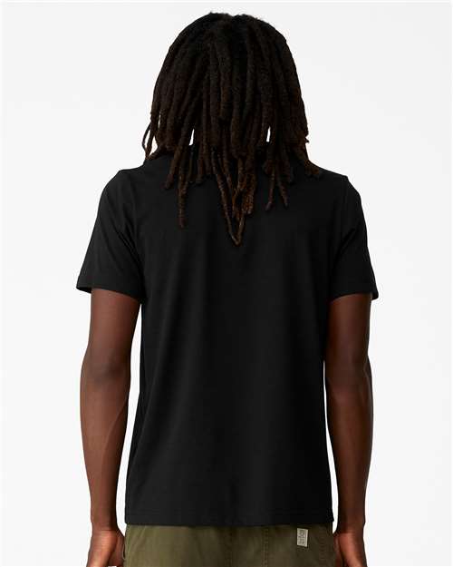 Black - BELLA + CANVAS 3001ECO T-Shirt with Custom Logo Printing BELLA + CANVAS Unisex EcoMax Tee in Black, back view on model