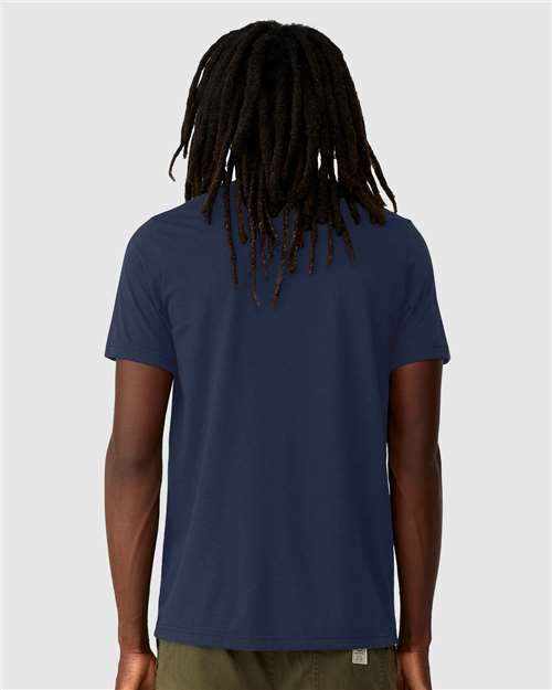 Navy - BELLA + CANVAS 3001ECO T-Shirt with Custom Logo Printing BELLA + CANVAS Unisex EcoMax Tee in Navy, back view on model