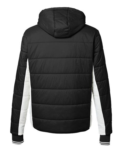 Black/ Antique White - Nautica N17186 Men's Puffer Jacket with Custom Logo Nautica Men's Nautical Mile Hooded Puffer Jacket in Black/Antique White, back view