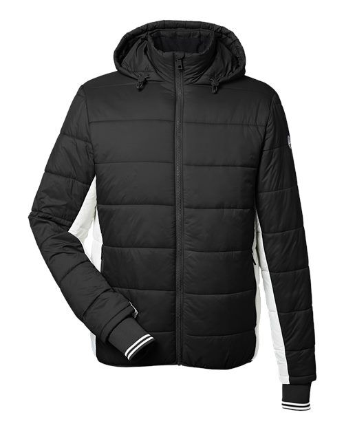 Black/ Antique White - Men's Nautical Mile Hooded Puffer Jacket Nautica Men's Nautical Mile Hooded Puffer Jacket in Black/Antique White, front view