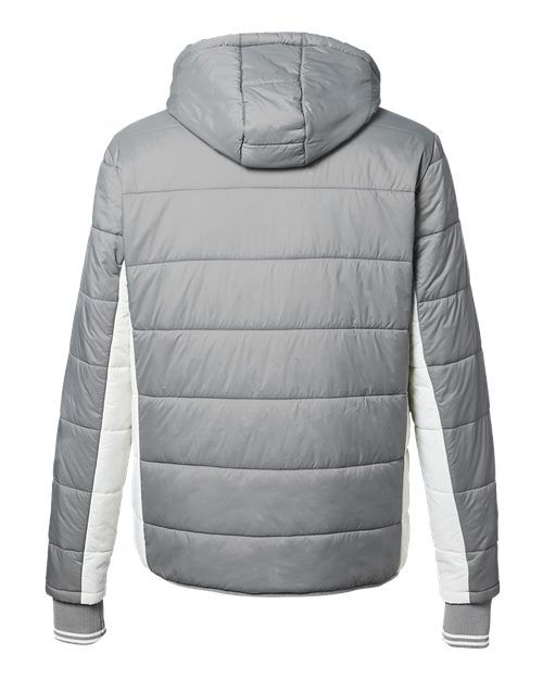 Graphite/ Antique White - Nautica N17186 Men's Puffer Jacket with Custom Logo Nautica Men's Nautical Mile Hooded Puffer Jacket in Graphite/Antique White, back view