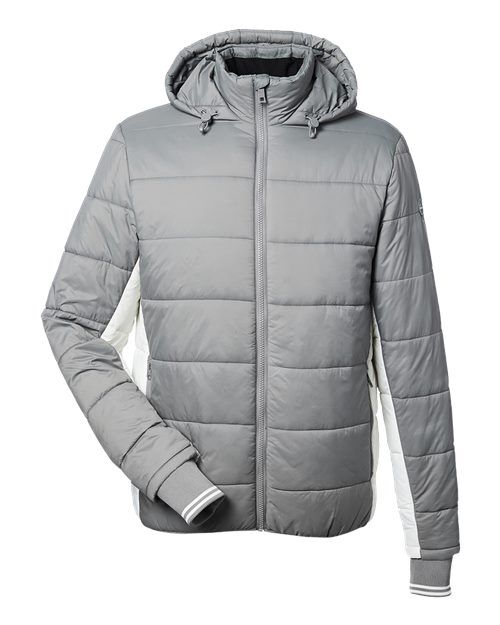 Graphite/ Antique White - Men's Nautical Mile Hooded Puffer Jacket Nautica Men's Nautical Mile Hooded Puffer Jacket in Graphite/Antique White, front view