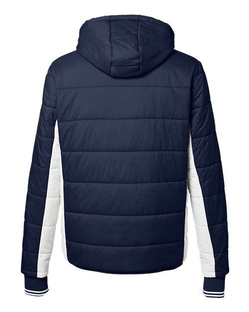 Navy/ Antique White - Nautica N17186 Men's Puffer Jacket with Custom Logo Nautica Men's Nautical Mile Hooded Puffer Jacket in Navy/Antique White, back view