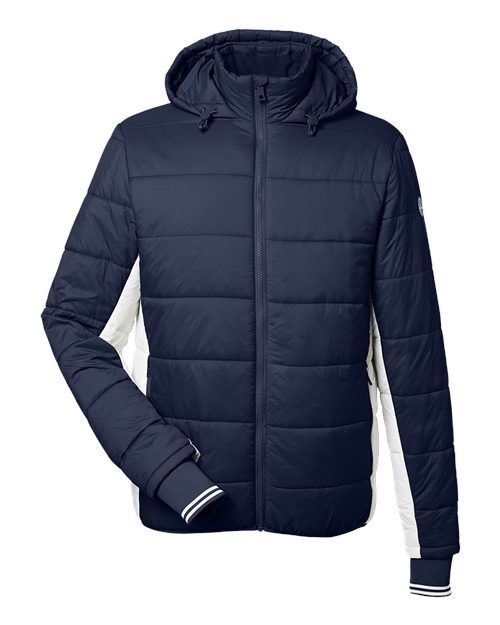 Navy/ Antique White - Men's Nautical Mile Hooded Puffer Jacket Nautica Men's Nautical Mile Hooded Puffer Jacket in Navy/Antique White, front view