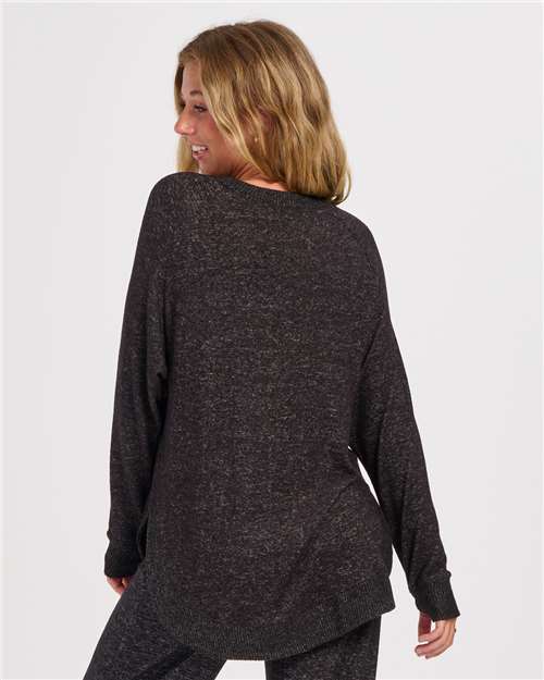 Black Heather - Boxercraft BW1102 Apparel with Custom Logo Decoration Boxercraft Women's Cuddle Oversize Pullover Sweater in Black Heather, back view on model