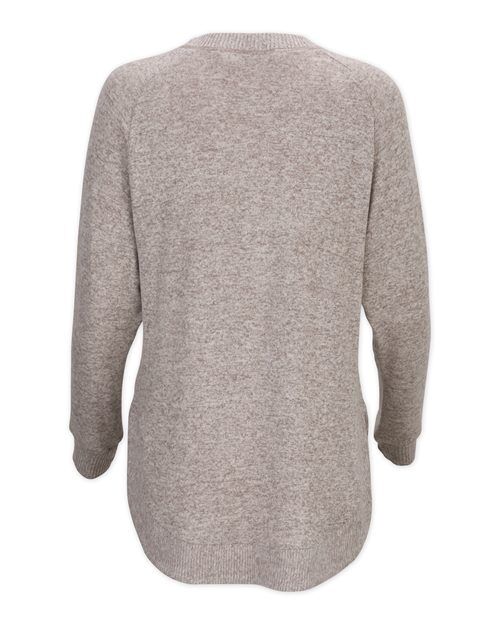 Espresso Heather - Boxercraft BW1102 Apparel with Custom Logo Decoration Boxercraft Women's Cuddle Oversize Pullover Sweater in Espresso Heather, back view