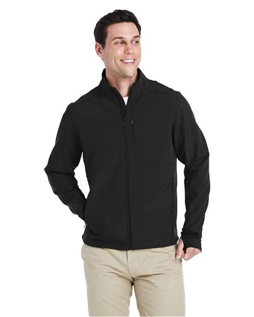 Black - Spyder S17742 Jacket with Custom Embroidered Company Logo Spyder Men's Touring Jacket in Black, front view on model