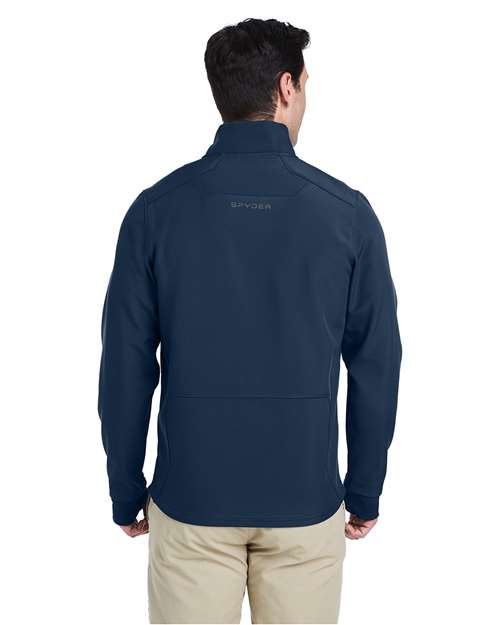 Frontier - Spyder S17742 Jacket with Custom Embroidered Company Logo Spyder Men's Touring Jacket in Frontier, back view on model