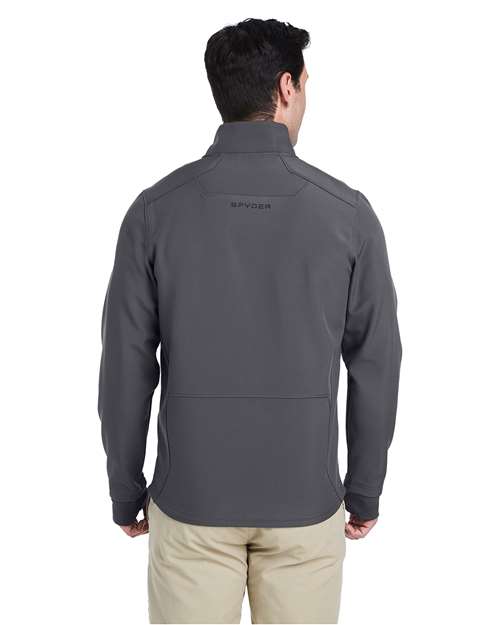 Polar - Spyder S17742 Jacket with Custom Embroidered Company Logo Spyder Men's Touring Jacket in Polar, back view on model