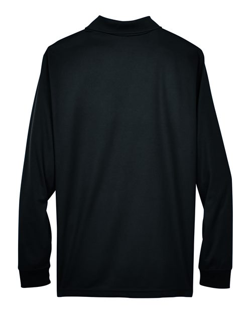 Black - CORE365 88192T Men's Polo with Embroidered Company Logo CORE365 Men's Tall Pinnacle Performance Long Sleeve Piqué Polo in Black, back view