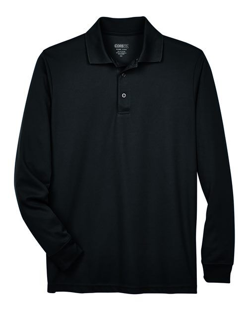 Black - Men's Tall Pinnacle Performance Long Sleeve Piqué Polo CORE365 Men's Tall Pinnacle Performance Long Sleeve Piqué Polo in Black, front view