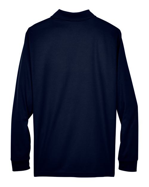 Classic Navy - CORE365 88192T Men's Polo with Embroidered Company Logo CORE365 Men's Tall Pinnacle Performance Long Sleeve Piqué Polo in Classic Navy, back view