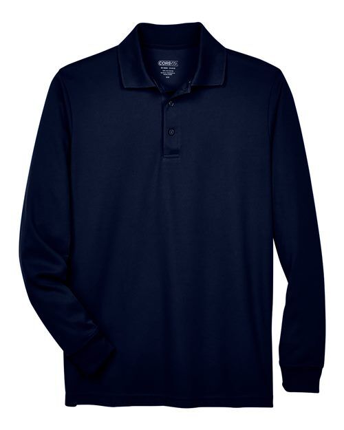 Classic Navy - Men's Tall Pinnacle Performance Long Sleeve Piqué Polo CORE365 Men's Tall Pinnacle Performance Long Sleeve Piqué Polo in Classic Navy, front view