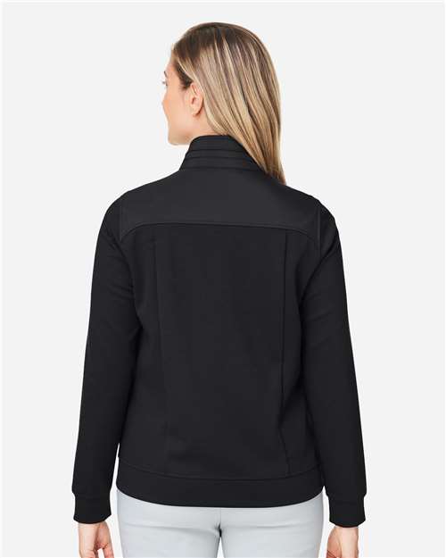 Black - Devon & Jones DG71W Jacket with Custom Logo Embroidery Devon & Jones Women's New Classics® Club Jacket in Black, back view on model