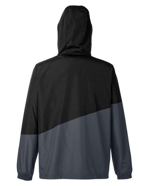 Black/ Carbon - CORE365 CE710 Windbreaker Jacket with Custom Logo Embroidery CORE365 Unisex Techno Lite Colorblock Windbreaker in Black/Carbon, back view