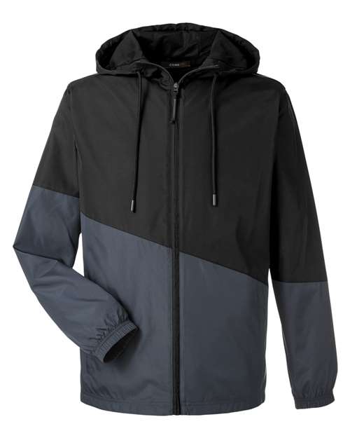 Black/ Carbon - Unisex Techno Lite Colorblock Windbreaker CORE365 Unisex Techno Lite Colorblock Windbreaker in Black/Carbon, front view