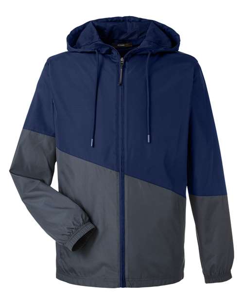 Classic Navy Heather/ Carbon - Unisex Techno Lite Colorblock Windbreaker CORE365 Unisex Techno Lite Colorblock Windbreaker in Classic Navy Heather/Carbon, front view