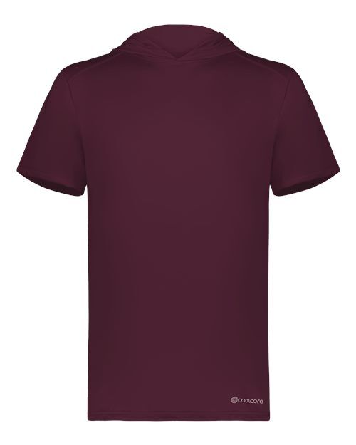 HMaroon - Men's Hooded T-Shirt Powered by Coolcore Holloway Men's Hooded T-Shirt Powered by Coolcore in HMaroon, front view