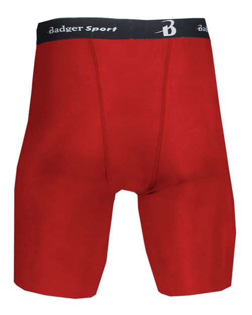 Red - Badger Pro-Compression Shorts for Custom Team Uniforms Badger Men's Pro-Compression Shorts in Red, back view