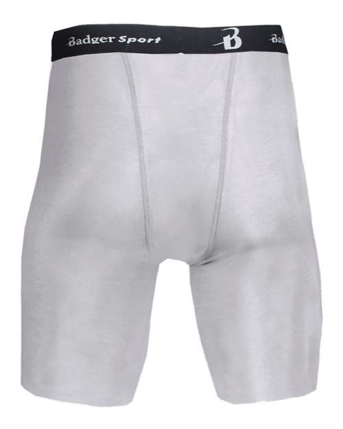 Silver - Badger Pro-Compression Shorts for Custom Team Uniforms Badger Men's Pro-Compression Shorts in Silver, back view