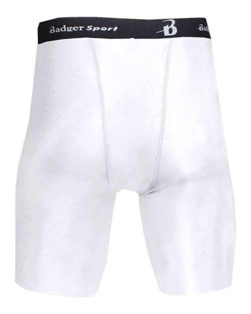 White - Badger Pro-Compression Shorts for Custom Team Uniforms Badger Men's Pro-Compression Shorts in White, back view