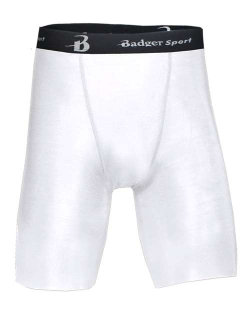 White - Men's Pro-Compression Shorts Badger Men's Pro-Compression Shorts in White, front view