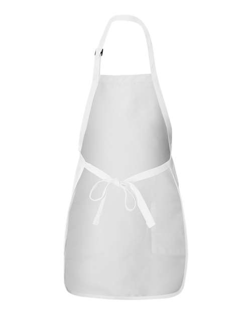 White - Q-Tees Q4350 Full-Length Apron with Custom Company Logo Q-Tees Full-Length Apron with Pockets in White, back view