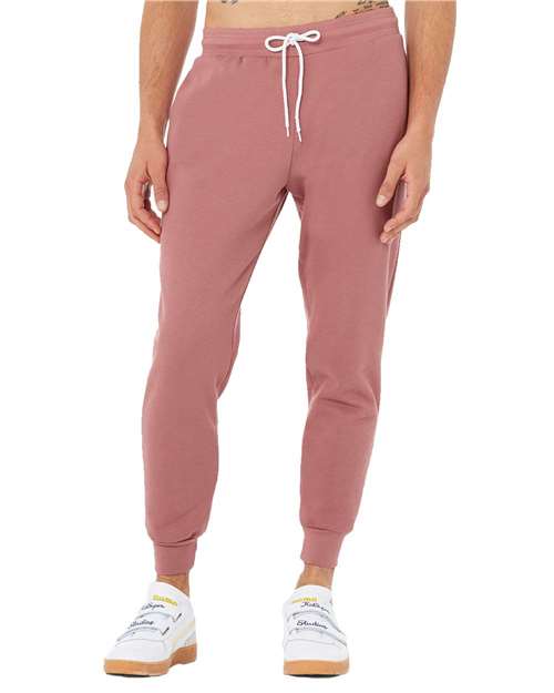 Mauve - BELLA + CANVAS 3727 Joggers with Custom Logo Decoration BELLA + CANVAS Unisex Sponge Fleece Joggers in Mauve, front view on model
