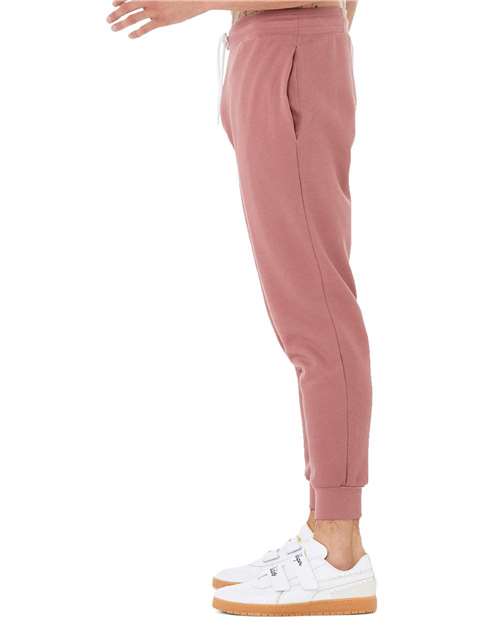 Mauve - BELLA + CANVAS 3727 Joggers with Custom Logo Decoration BELLA + CANVAS Unisex Sponge Fleece Joggers in Mauve, side view on model