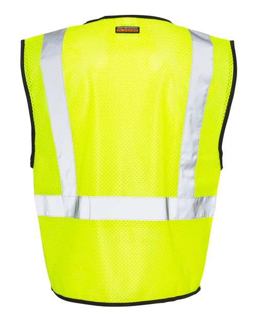 Lime - Kishigo 1537-1538 Unisex Vest with Custom Company Logo Kishigo Unisex Double-Pocket Zippered Economy Class 2 Vest in Lime, back view