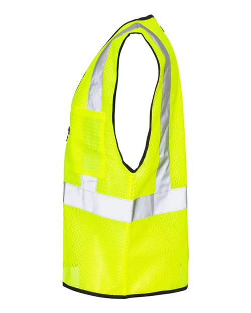 Lime - Kishigo 1537-1538 Unisex Vest with Custom Company Logo Kishigo Unisex Double-Pocket Zippered Economy Class 2 Vest in Lime, side view
