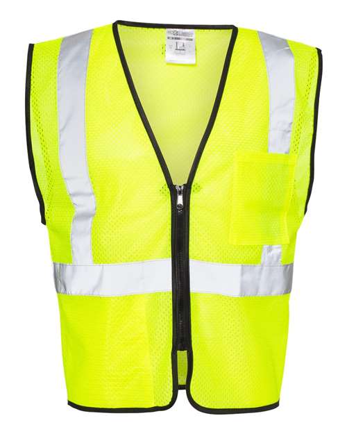 Lime - Unisex Double-Pocket Zippered Economy Class 2 Vest Kishigo Unisex Double-Pocket Zippered Economy Class 2 Vest in Lime, front view