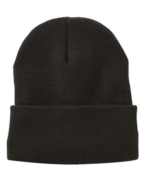 Black - 12" Jersey Lined Cuffed Beanie Sportsman 12″ Jersey Lined Cuffed Beanie in Black, front view