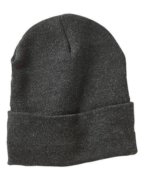 Heather Charcoal - 12" Jersey Lined Cuffed Beanie Sportsman 12″ Jersey Lined Cuffed Beanie in Heather Charcoal, front view