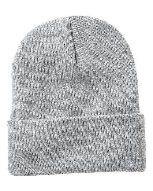 Heather Grey - 12" Jersey Lined Cuffed Beanie Sportsman 12″ Jersey Lined Cuffed Beanie in Heather Grey, front view