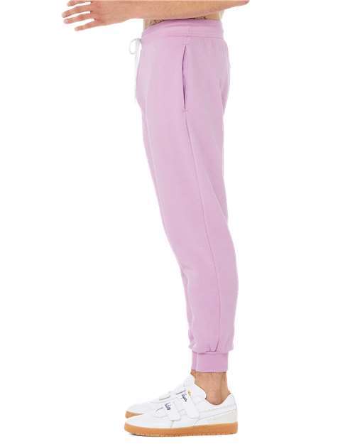 Lilac - BELLA + CANVAS 3727 Joggers with Custom Logo Decoration BELLA + CANVAS Unisex Sponge Fleece Joggers in Lilac, side view on model