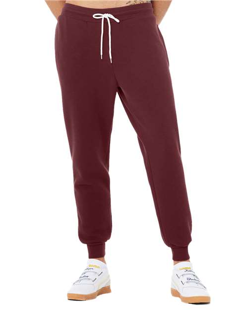 Maroon - Unisex Sponge Fleece Joggers BELLA + CANVAS Unisex Sponge Fleece Joggers in Maroon, front view